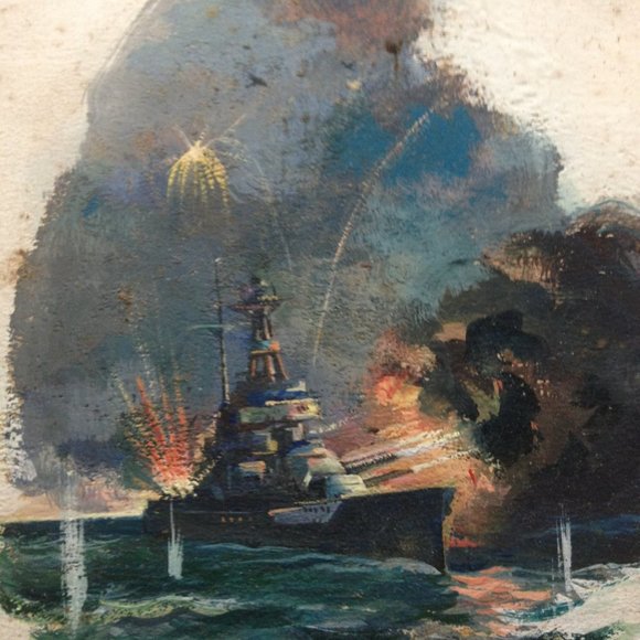 Antique WWI Battleship, Oil, (Unsigned) - Picture 3 of 3